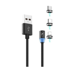 Кабель SkyDolphin S59KIT Magnetic 3 в 1 USB - Lightning + microUSB + Type-C 2.4A 1 м Black (USB-000547)