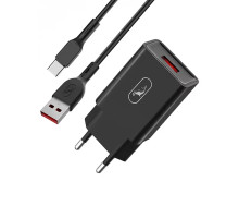 Сетевое зарядное устройство SkyDolphin SC36T 1 USB 2.4A с кабелем Type-C черное (MZP-000175)