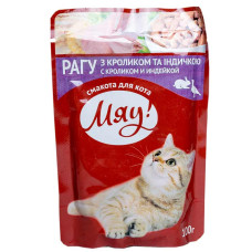 Корм для кошек Мяу Пауч Рагу кролик и индейка 100 г