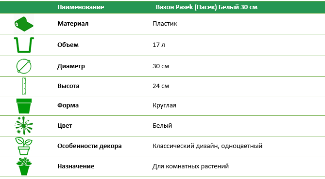 Вазон Pasek 30 см 11,5 л білий
