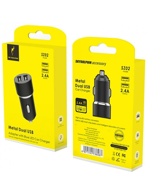    Sky Dolphin SZ02 Aluminium 2USB 2.4A Black (AZP-000074)