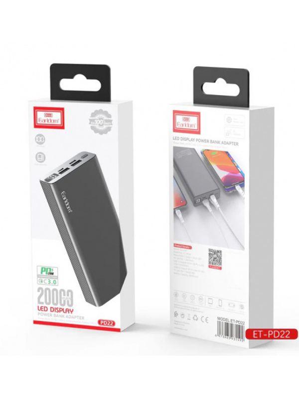   Power Bank Earldom ET-PD22 20000 mAh Metal Alloy QC3.0 PD2.0 PD3.0 22.5W black (PB-000122)