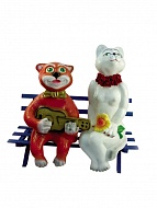 Садовая фигура Кот с гитарой и кошка на скамейке 50 см